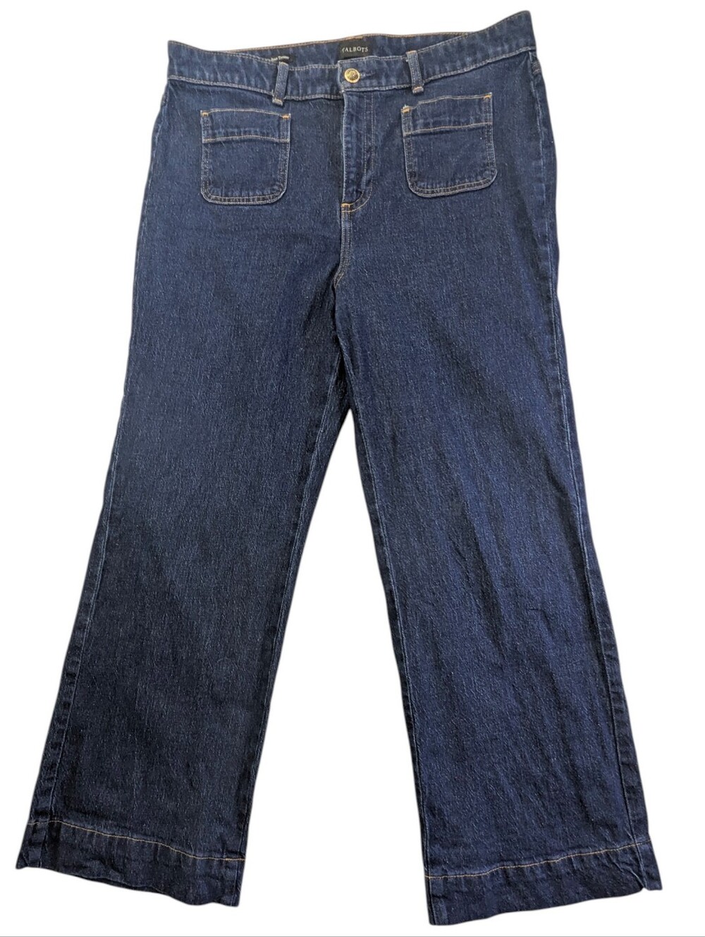 Talbots Classic Jeans Trousers Victoria Wash Dark Blue Wide Leg Jeans Size 14